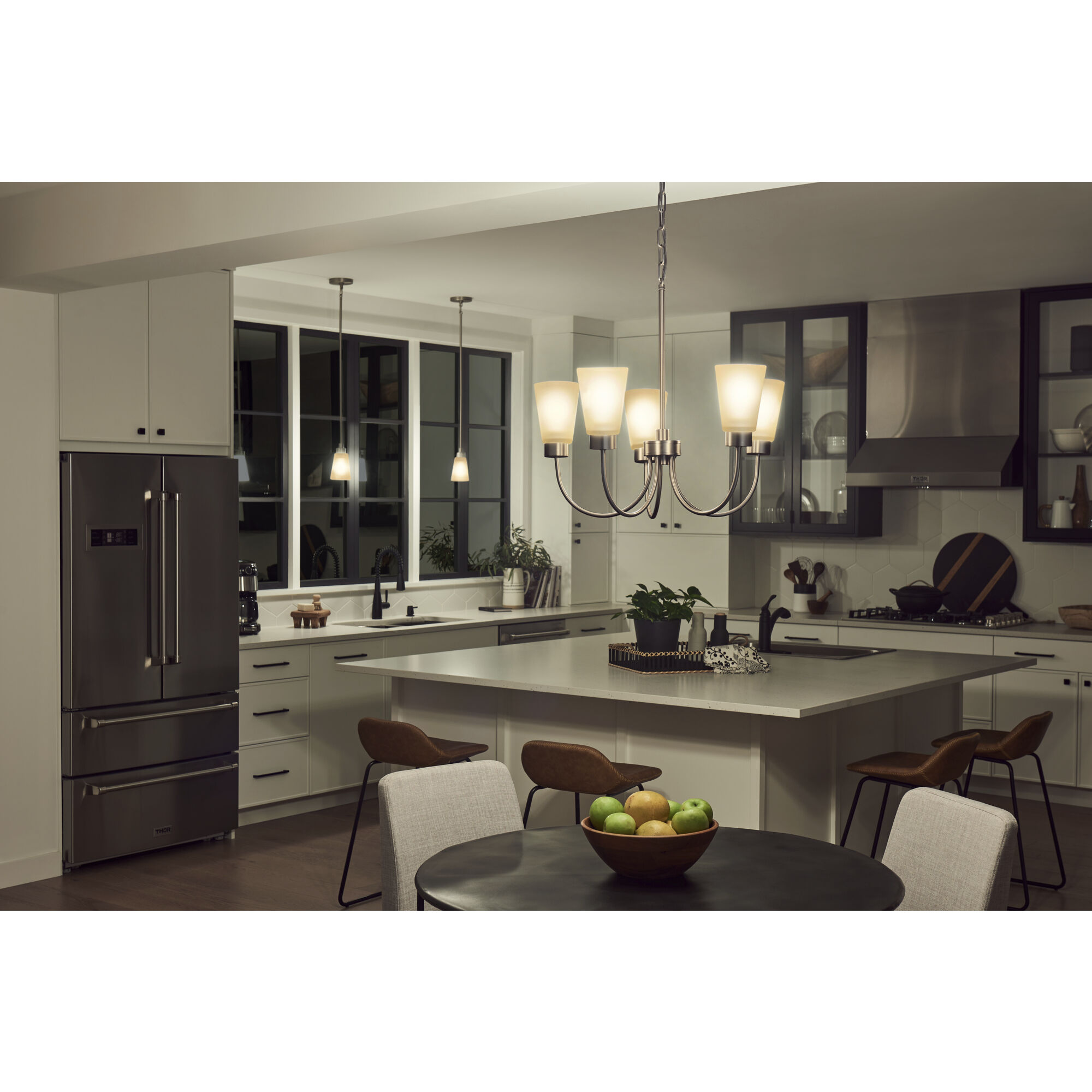 Erma 5 Light Brushed Nickel Chandelier Ceiling Light, Medium, 1 Tier