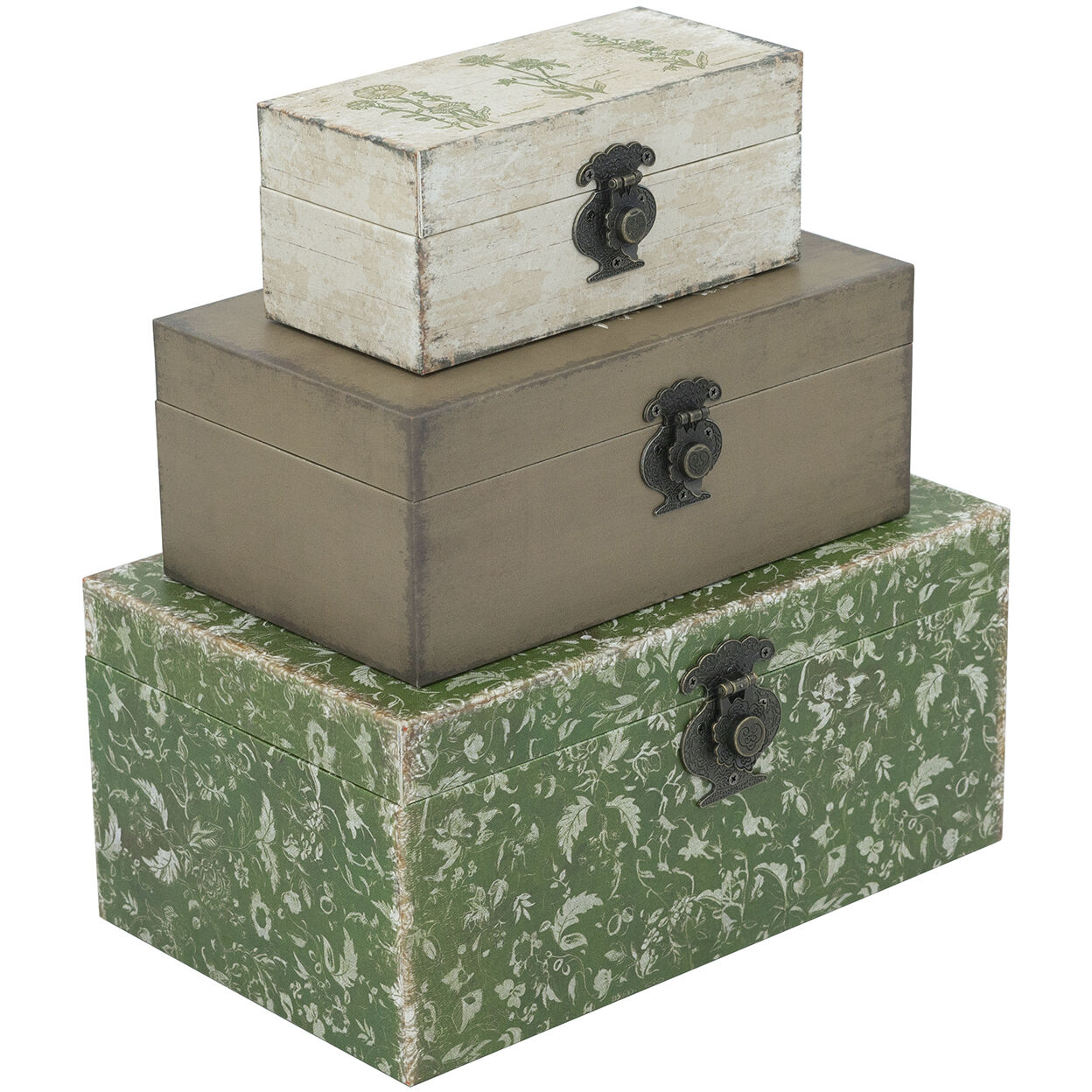 Anita Textured White/Brown/Green Decorative Boxes, Set of 3