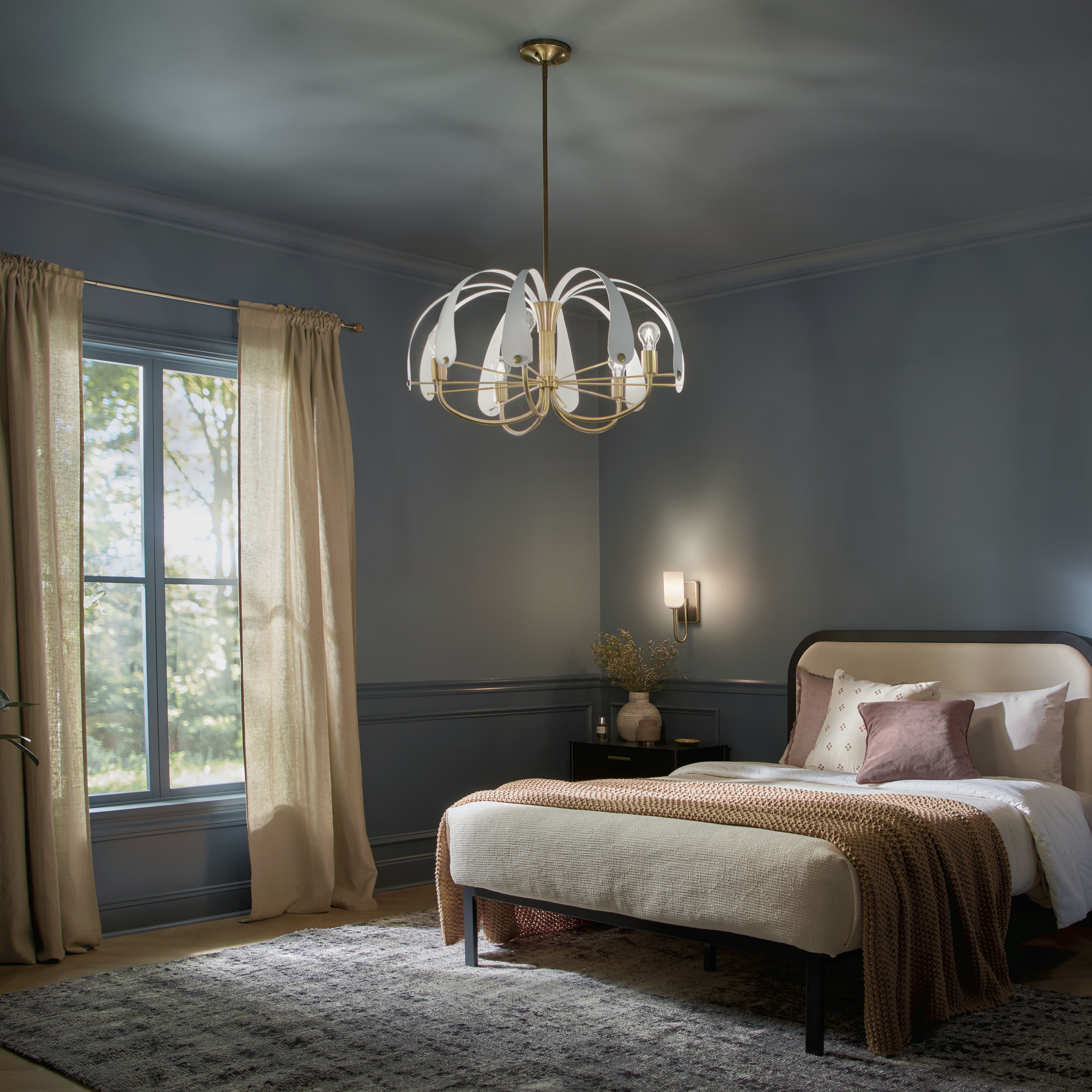 Petal LED 31 inch Champange White Chandelier Ceiling Light