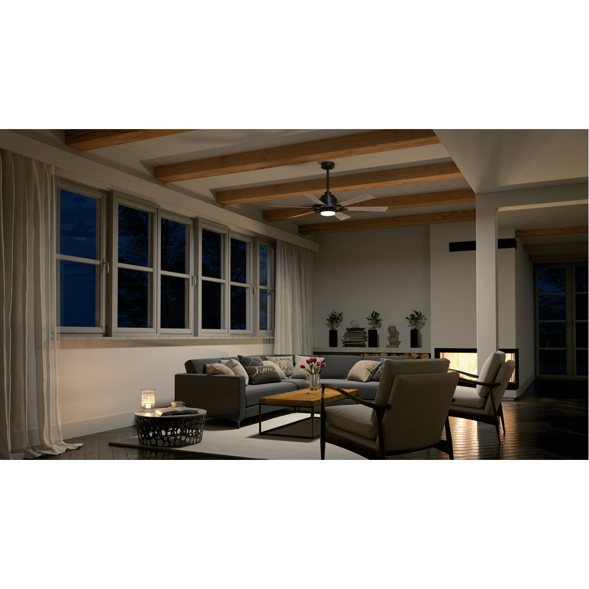 Gentry Lite 52 inch Anvil Iron with Dist Antiq Gray Blades Ceiling Fan in Distressed Antique Gray/Walnut