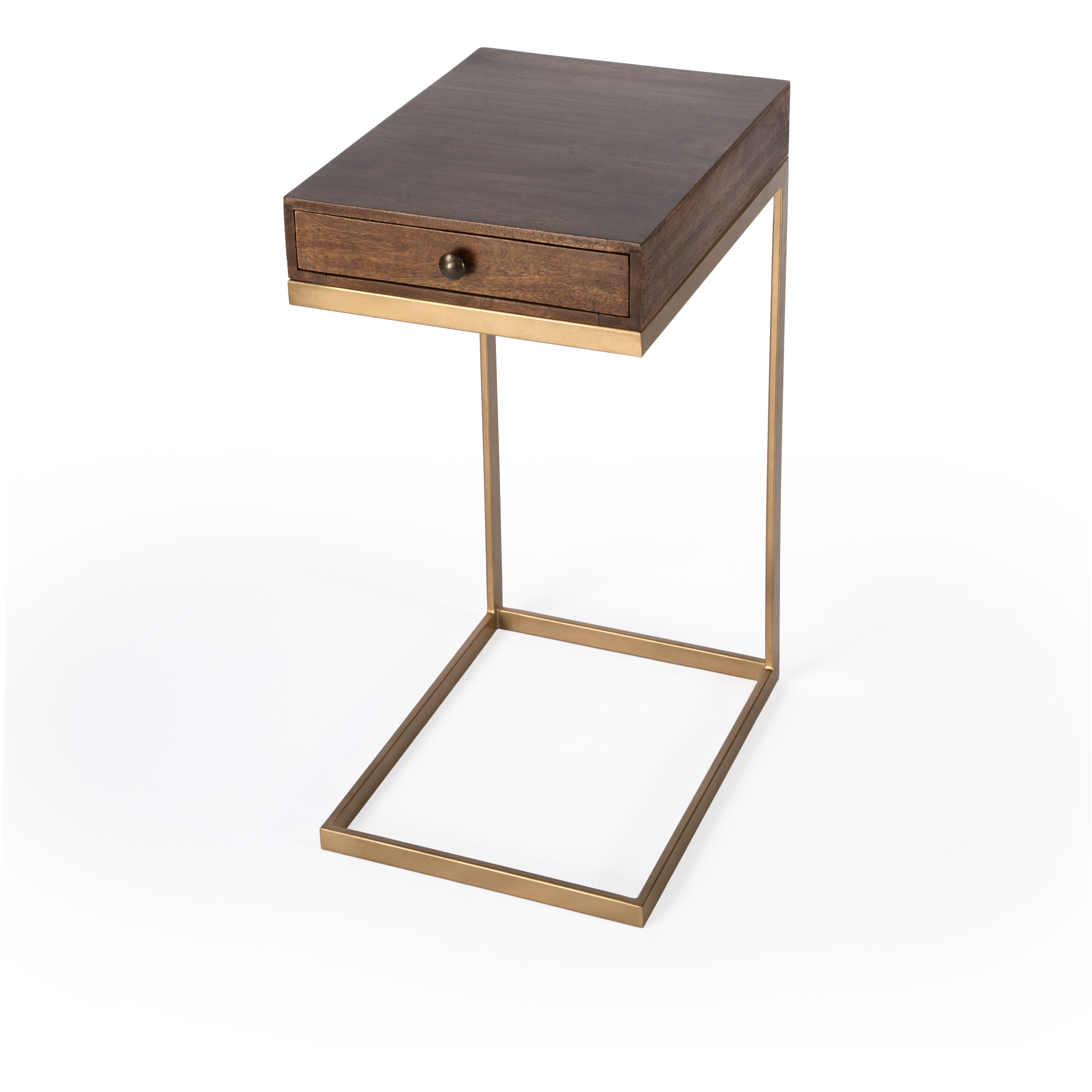 Alec 1 Drawer C Shaped End Table in Medium Brown