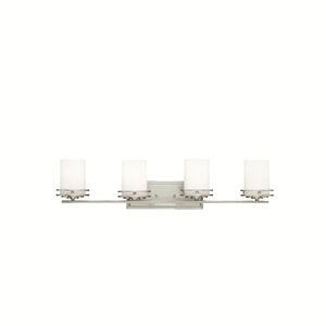 Hendrik 4 Light 34 inch Brushed Nickel Wall Mt Bath 4 Arm Wall Light in Satin Etched Cased Opal