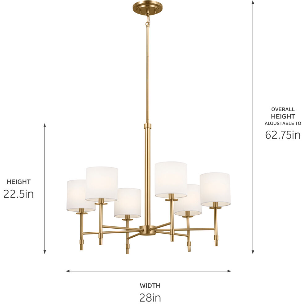 Ali 6 Light 28 inch Brushed Natural Brass Chandelier Ceiling Light