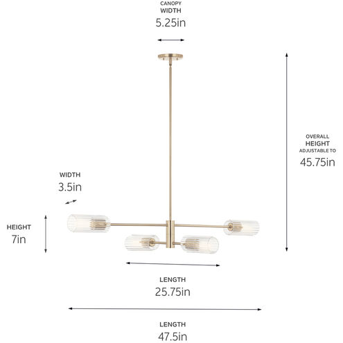 Velestino 4 Light 5.25 inch Champagne Bronze Chandelier Linear Ceiling Light