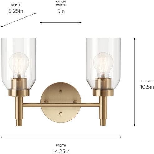 Madden 2 Light 14.25 inch Champagne Bronze Wall Mount Bath Wall Light, 2 Arm