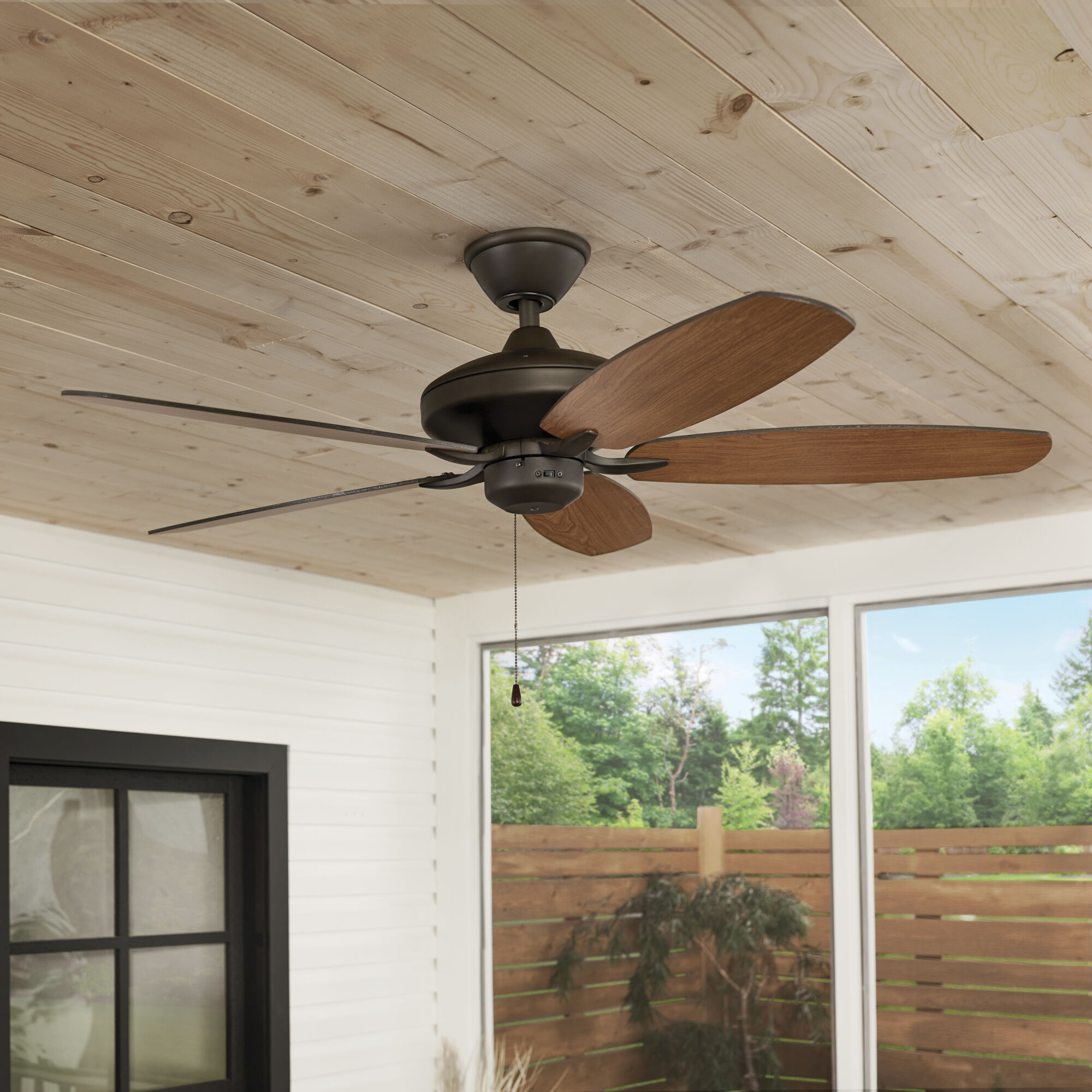 Renew Patio 52 inch Satin Natural Bronze with Walnut Blades Ceiling Fan