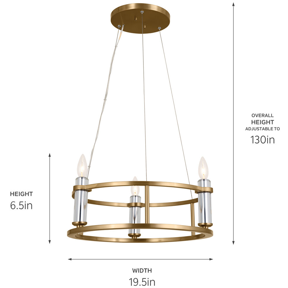 Rosalind 3 Light 19.5 inch Brushed Natural Brass Chandelier Ceiling Light