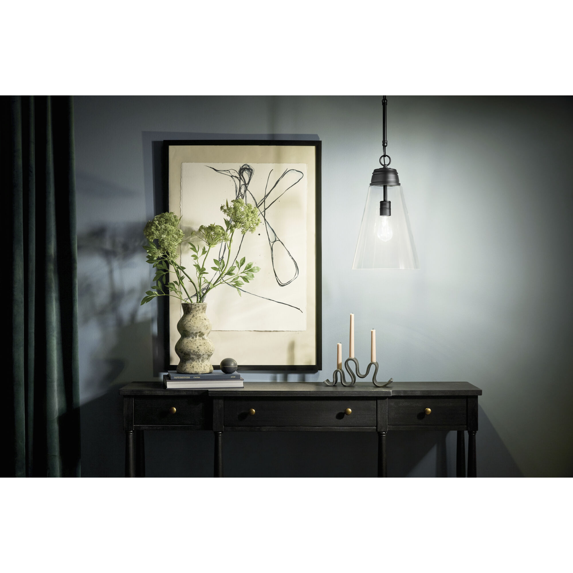 Marsailli 1 Light Black Pendant Ceiling Light in Clear, Medium