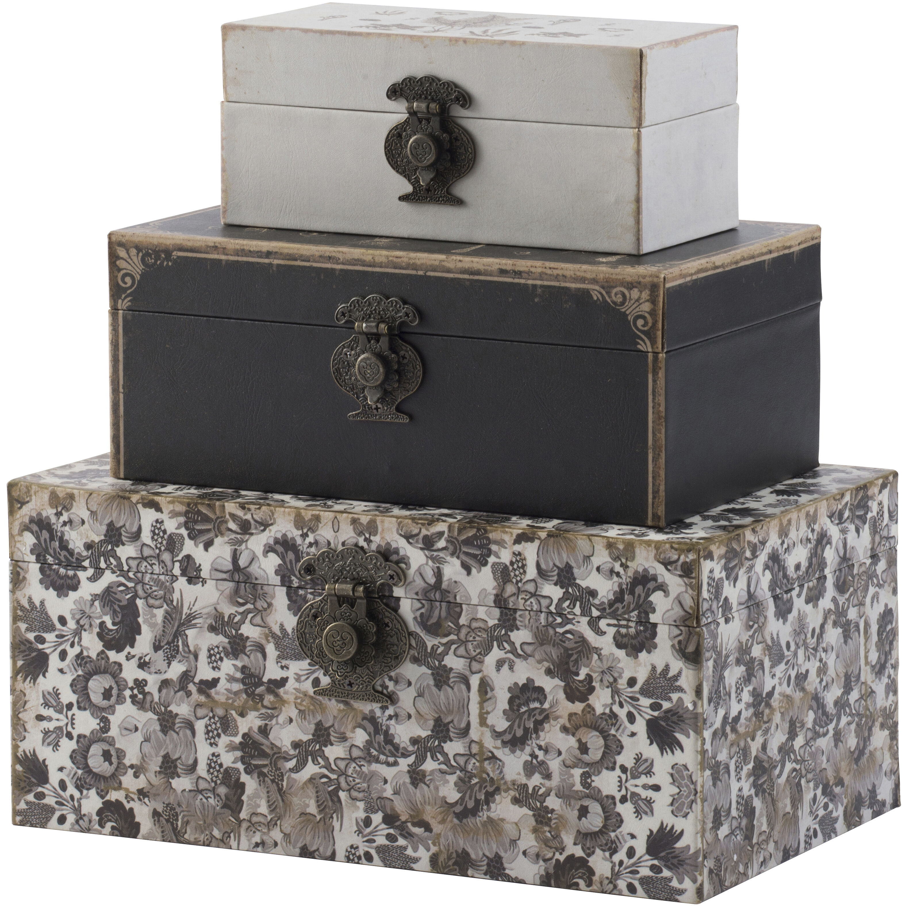 Anita 12.2 X 7.5 inch Black and White Box, Set of 3