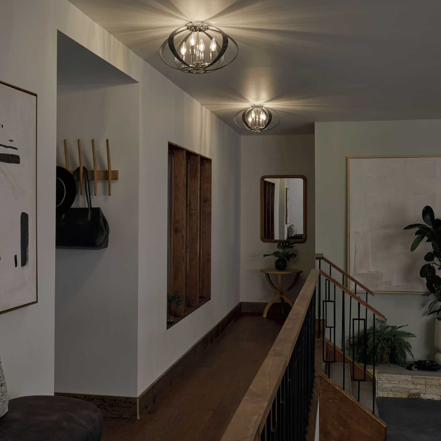 Cecil LED 17.75 inch Polished Nickel and Black Flush Mount Ceiling Light