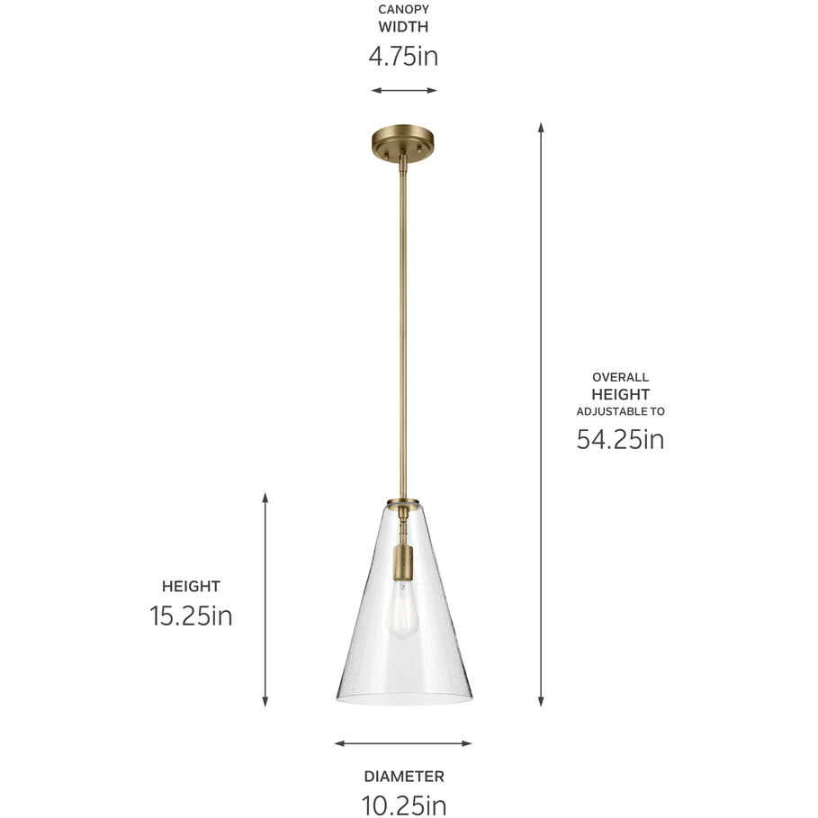 Everly 1 Light Natural Brass Pendant Ceiling Light in Clear Seeded