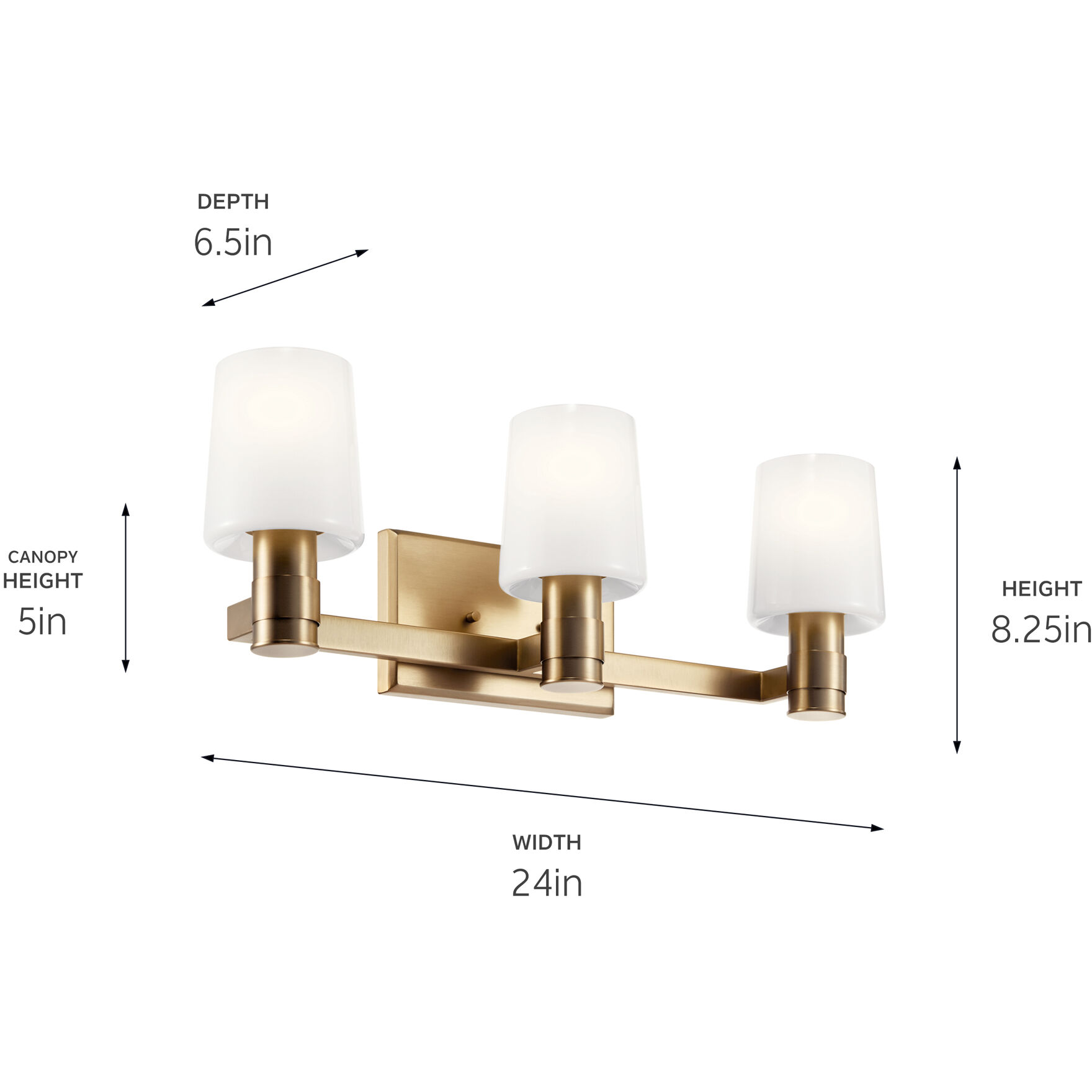 Adani 3 Light 24 inch Champagne Bronze Bath Bracket Wall Light, 3 Arm