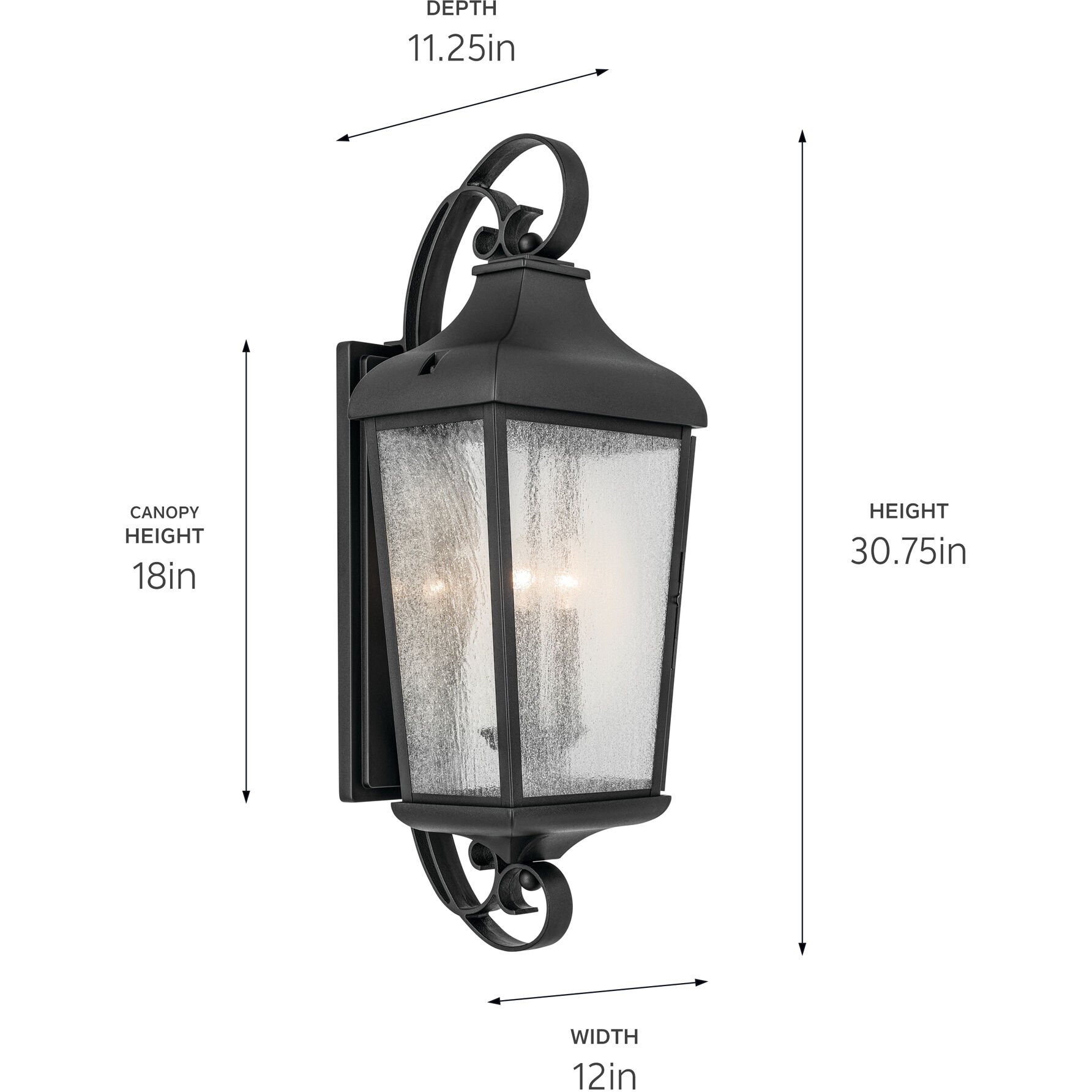 Forestdale 3 Light 31 inch Textured Black Outdoor Wall Sconce, X-Large