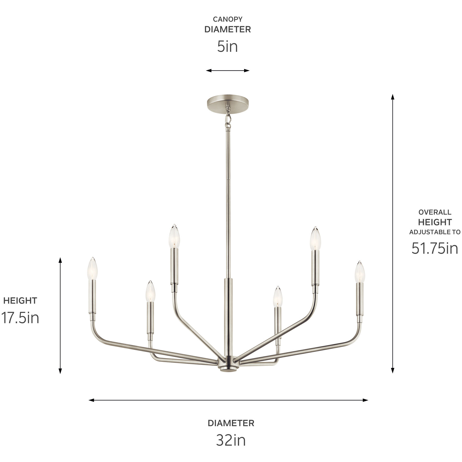 Madden 6 Light Brushed Nickel Chandelier Ceiling Light, 1 Tier Medium