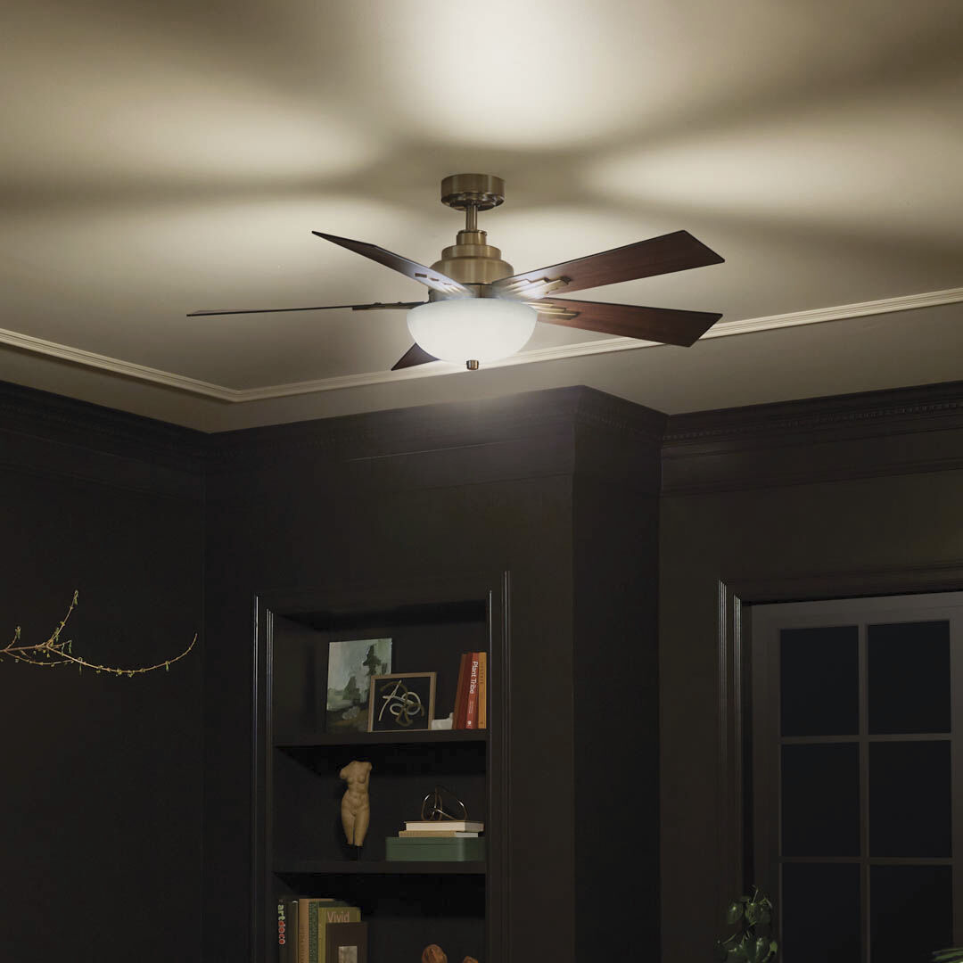 Vinea 52 inch Brushed Natural Brass with Black Blades Ceiling Fan