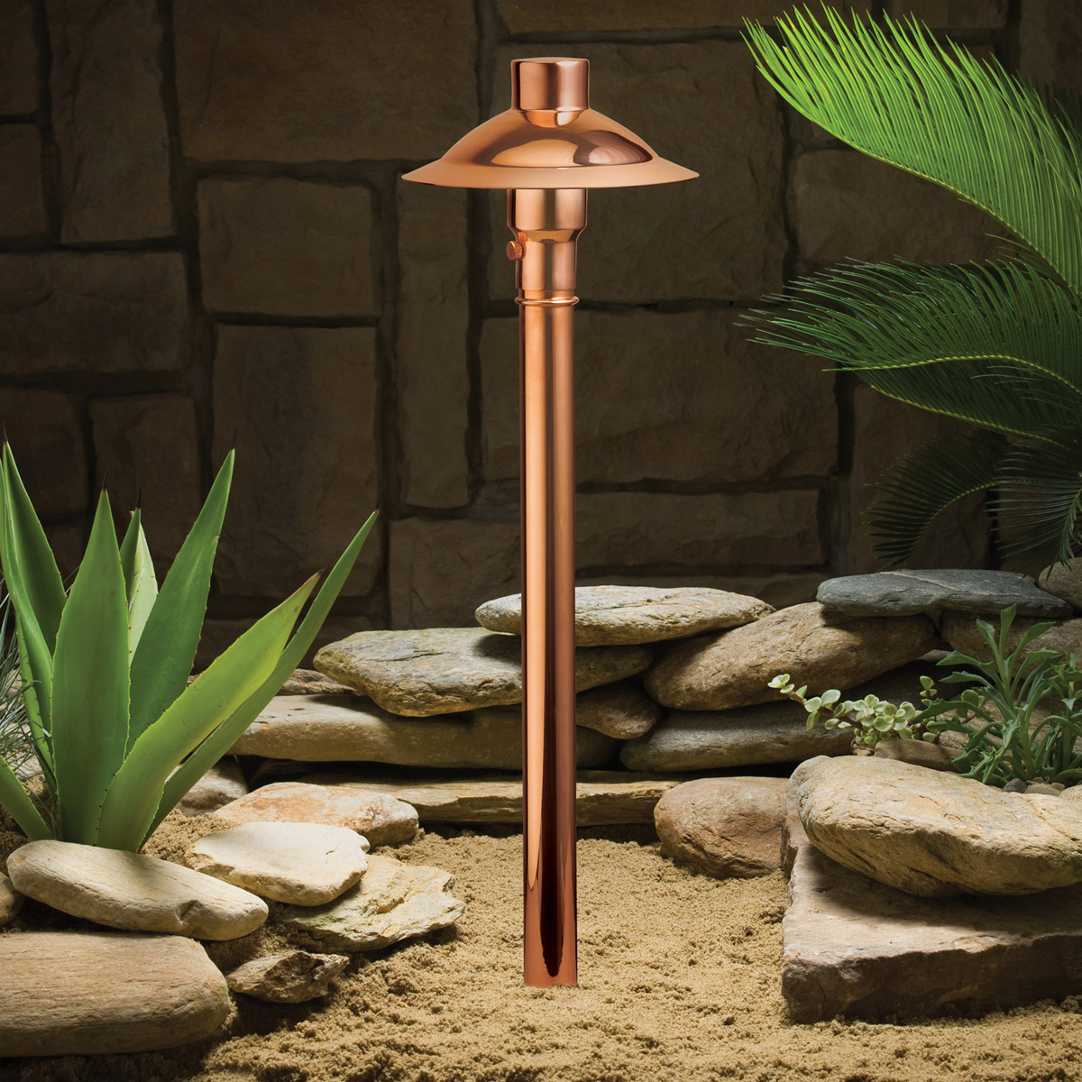 Copper landscape lights top