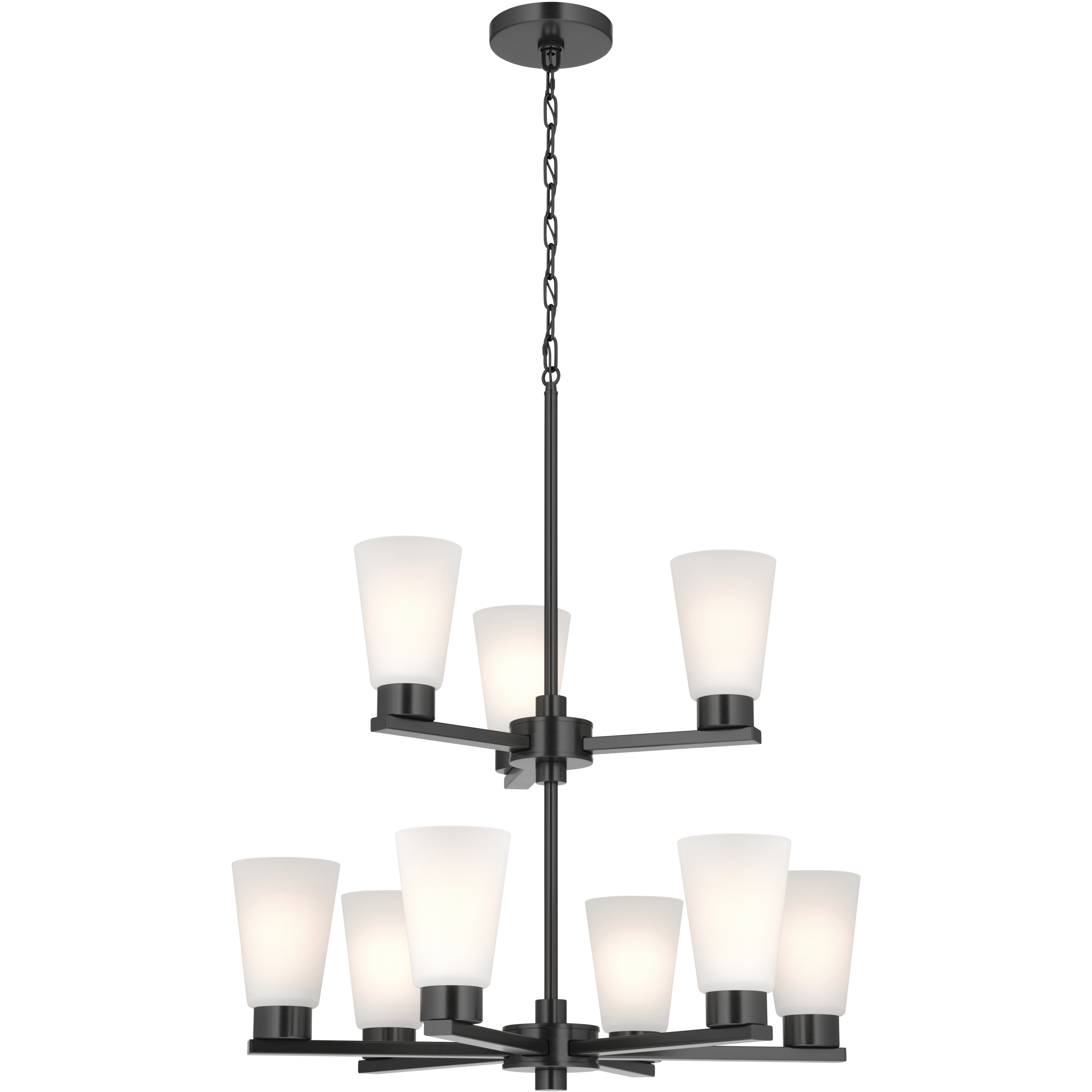 Stamos 9 Light Black Chandelier Ceiling Light in Satin Etched Glass