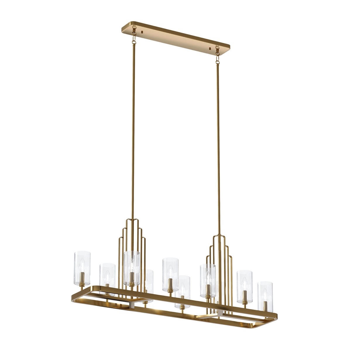 Kimrose 10 Light 12.75 inch Brushed Natural Brass Chandelier Linear Ceiling Light, Double