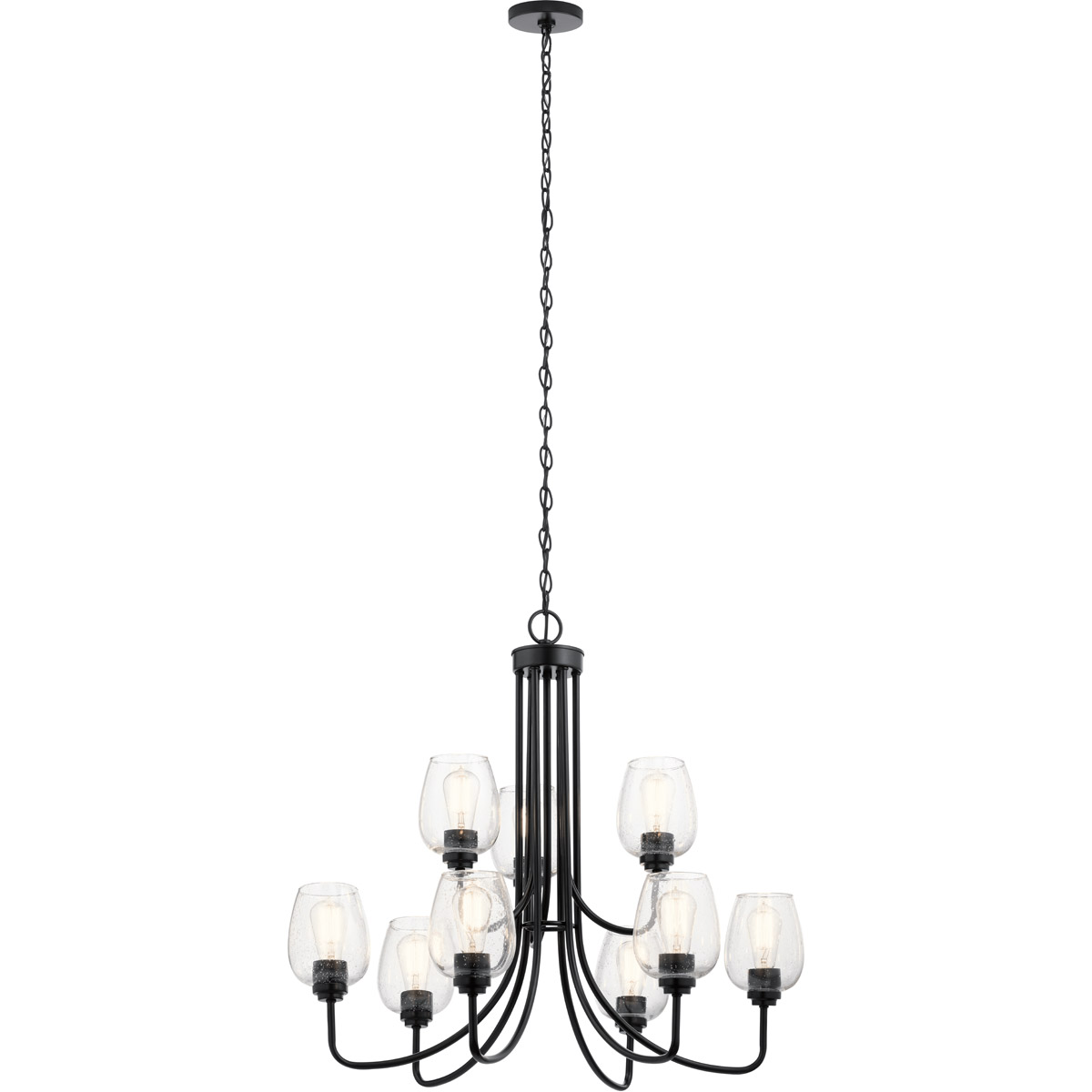 Valserrano 9 Light 31.75 inch Black Chandelier 2 Tier Ceiling Light in Clear Seeded, 2 Tier