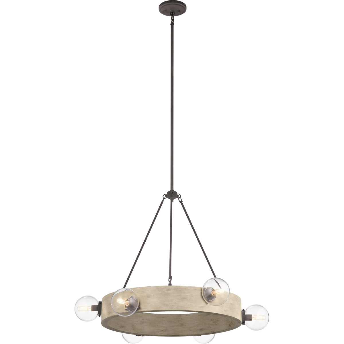 Marquee 6 Light 37 inch White Washed Wood Chandelier 1 Tier Large Ceiling Light, 1 Tier Large
