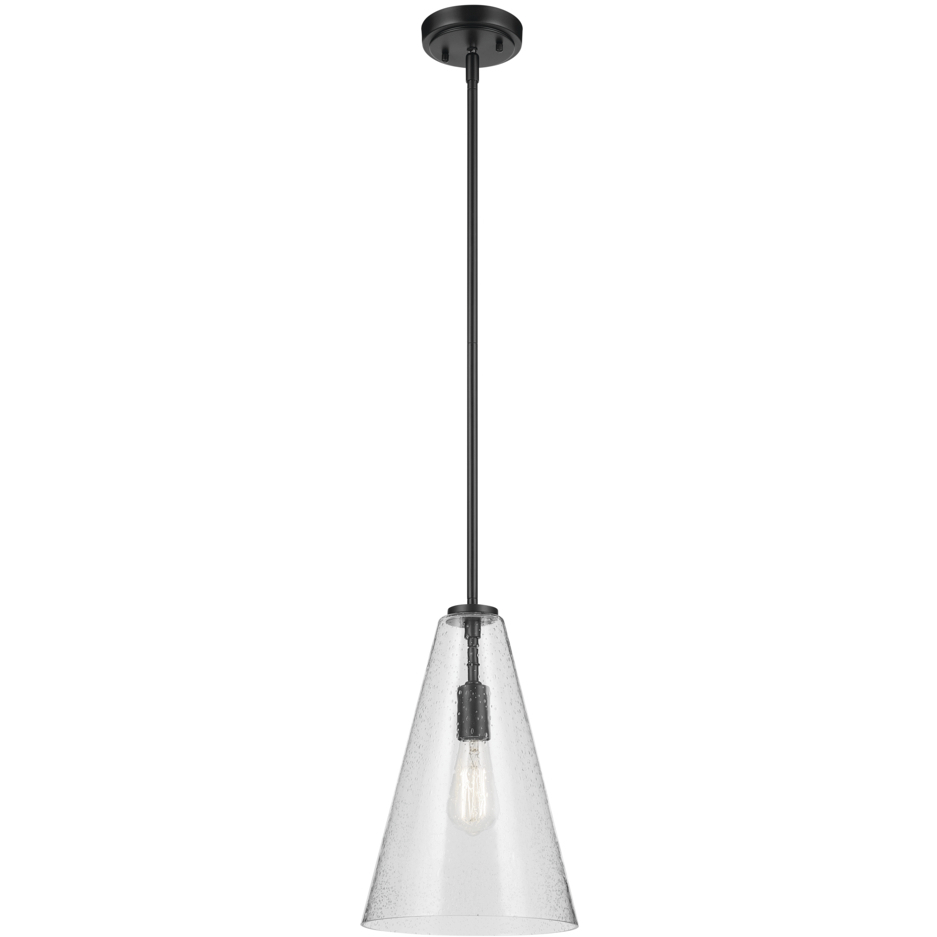 Everly 1 Light Black Pendant Ceiling Light in Clear Seeded