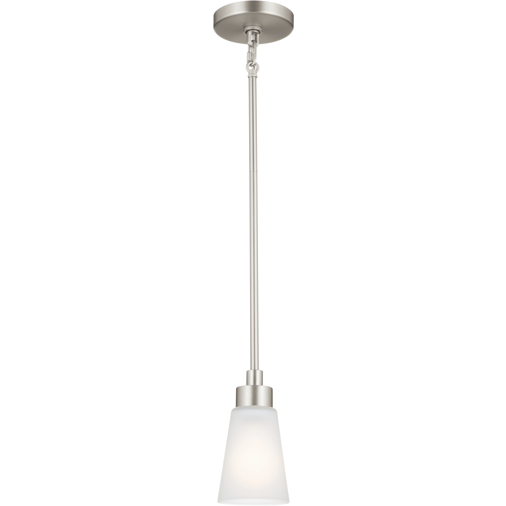Erma 1 Light Brushed Nickel Mini Pendant Ceiling Light in Satin Etched Glass
